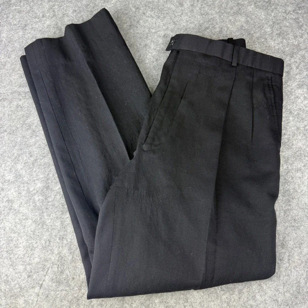 Mens Black 100% Wool Pleated Dress Pants Trousers Size 36L RN 74276